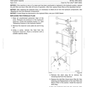 May include: A technical diagram from a manual detailing hydraulic fluid replacement. The image includes a schematic of a reservoir with numbered components, along with instructions and specifications for a 5000-hour maintenance procedure.