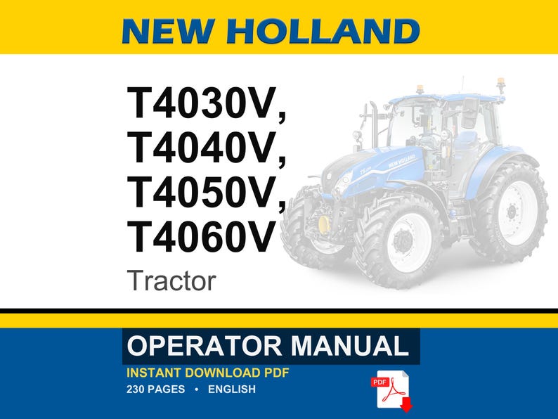 New Holland T4030v, T4040v, T4050V, T4060V Tractor Operator Owners Operation Manual | Instant PDF Download image 1