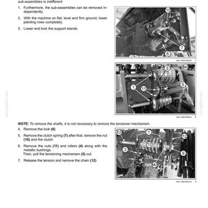 May include: Diagram of a gearbox disassembly process, with detailed illustrations of mechanical components. The images show gears, chains, and other parts labeled with numbers for identification. Text instructions accompany the diagrams.