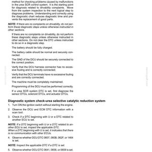 Op de afbeelding: Een technisch document over het Selective Catalytic Reduction (SCR) elektrische systeem, met diagnostische stappen en probleemoplossingsinstructies. Het biedt richtlijnen voor het inspecteren en onderhouden van het systeem.