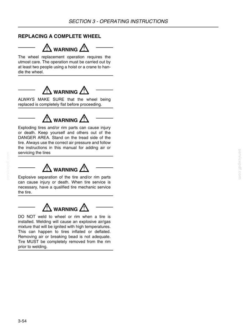 K&ouml;nnte beinhalten: Eine Seite aus einem Handbuch mit der &Uuml;berschrift "ABSCHNITT 3 - BEDIENUNGSANLEITUNG". Der Text enth&auml;lt Warnhinweise zum Austausch eines kompletten Rades, einschlie&szlig;lich Sicherheitsvorkehrungen und potenzieller Gefahren. Die Seite enth&auml;lt mehrere "WARNUNG"-Symbole.