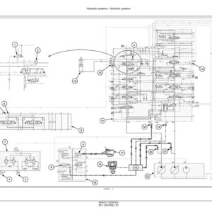 May include: A detailed technical diagram of a hydraulic system, featuring numerous interconnected components, lines, and symbols. The diagram is labeled with numbers and arrows, illustrating the flow and function of the system. The title "Hydraulic systems - Hydraulic systems" is at the top.