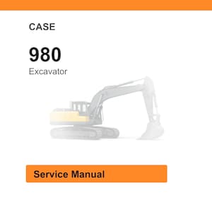 May include: Image of a CASE 980 Excavator. The image includes the text "CASE", "980", "Excavator", and "Service Manual" on a white background with an orange header and button.