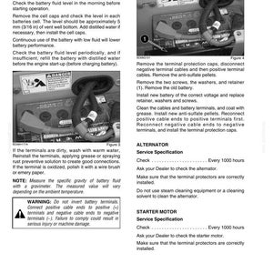 May include: A page from a manual detailing battery maintenance and replacement procedures. Includes diagrams, warnings, and instructions for checking fluid levels, cleaning terminals, and replacing the battery. The text includes the words "WARNING" and "DANGER".