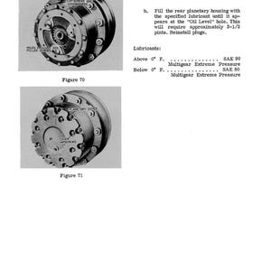 May include: Two detailed grayscale diagrams of mechanical components, labeled "Figure 70" and "Figure 71." Figure 70 shows a circular assembly with text including "Planetary Spicer" and "Cap Screws." Figure 71 shows a similar component with "Planetary Cover" text.
