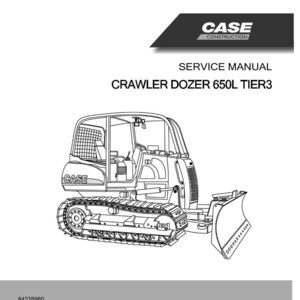 May include: A service manual for a CASE CRAWLER DOZER 650L TIER3. The cover features a line drawing of the dozer in black and white. The CASE CONSTRUCTION logo is at the top.