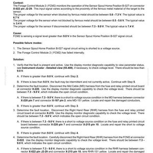 May include: A technical document detailing fault codes for an electrical system, titled "E0285-03- Spout home position - Shorted to high source." It provides troubleshooting steps, voltage specifications, and information on the control module FCM2.