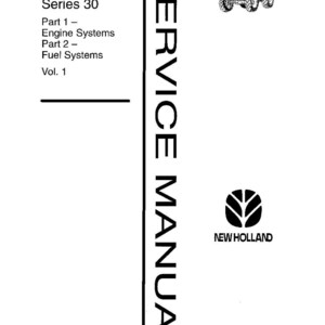 May include: A white service manual for Tractors Series 10 and 30, with the text "SERVICE MANUAL" vertically down the right side. The cover includes a tractor illustration, the New Holland logo, and the word "Reprinted".