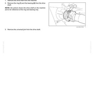 Puede incluir: Diagrama de desmontaje de una junta universal del eje de transmisi&oacute;n. La imagen incluye una ilustraci&oacute;n detallada de los componentes del eje de transmisi&oacute;n, con etiquetas para el anillo (1) y el cojinete (2). Tambi&eacute;n se proporcionan instrucciones de texto.