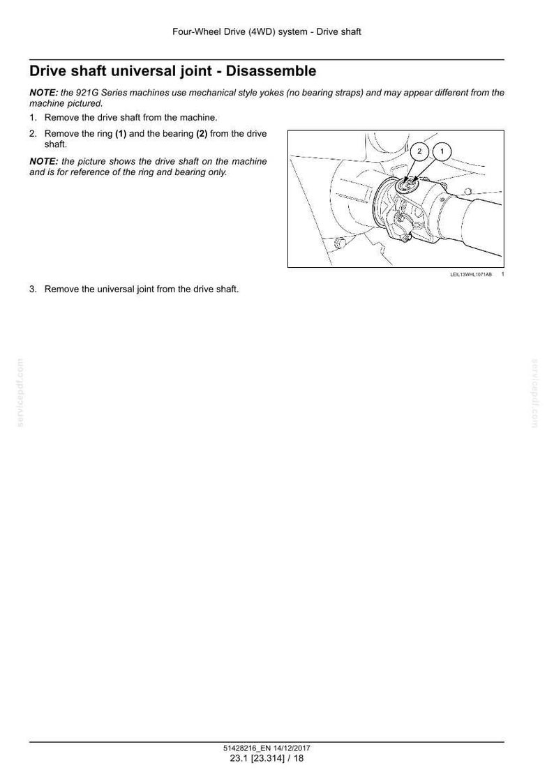 Puede incluir: Diagrama de desmontaje de una junta universal del eje de transmisi&oacute;n. La imagen incluye una ilustraci&oacute;n detallada de los componentes del eje de transmisi&oacute;n, con etiquetas para el anillo (1) y el cojinete (2). Tambi&eacute;n se proporcionan instrucciones de texto.