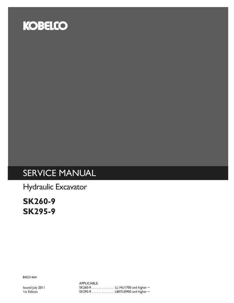 Manual de servicio y reparación para excavadoras hidráulicas Kobelco SK260-9 y SK295-9 / Descarga instantánea en PDF imagen 3