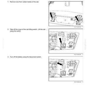 May include: Diagram of a hydraulic system's variable displacement pump, detailing the removal process for a compaction/vibration pump. Instructions include removing nuts, taking off the cover, and turning off the battery. Includes diagrams and text.