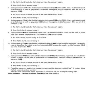 May include: A detailed technical document with troubleshooting steps for electrical systems, including fault codes and connector diagrams. The document provides instructions for checking short circuits and repairing them. The document includes the text "Electrical systems - FAULT CODES".