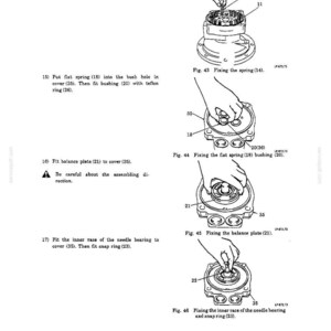 May include: A technical manual page featuring four black and white line drawings illustrating mechanical assembly steps. The diagrams show components being fitted into a brake piston and cover, labeled with numbers 11, 14, 18, 20, 21, 23, 35, and 36.