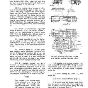 May include: Technical diagram from a 1984 General Motors Corp. manual, detailing the rebuild of subassemblies. The image includes diagrams of valve bodies, retainers, and springs, with measurements in inches and foot-pounds. Text provides instructions for assembly and repair.