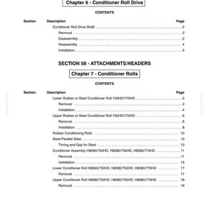 May include: A detailed table of contents from a manual, with the title "SECTION 58 - ATTACHMENTS/HEADERS". The document lists various sections, descriptions, and page numbers. The text is black on a white background.