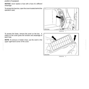 Puede incluir: Diagrama que ilustra el mantenimiento de los fusibles. La imagen muestra c&oacute;mo acceder y retirar los fusibles de un veh&iacute;culo. El texto incluye notas de seguridad e instrucciones para la sustituci&oacute;n de fusibles. La imagen es de un manual de mantenimiento.