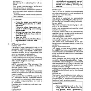 May include: A page from a manual titled "Introduction to the trouble diagnosis." The text includes instructions for system checks, DTC clearing, and ECM reflash procedures. The document also contains safety warnings.