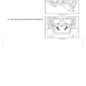 May include: A page from an operating manual titled 3 - OPERATING INSTRUCTIONS. It features two black and white line drawings showing tractor bucket attachment procedures, including numbered labels and text instructions for operating lock handles.
