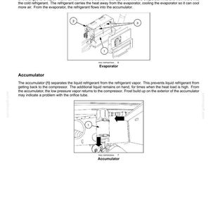 May include: Diagram of an evaporator and accumulator for an air conditioning system. The evaporator is a finned unit, and the accumulator separates liquid refrigerant from vapor. Includes labels and arrows for clarity.
