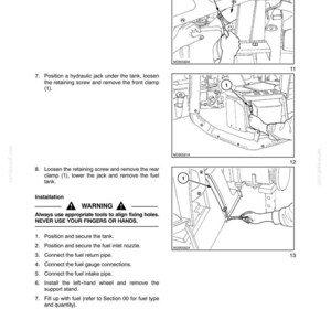 May include: A technical manual page titled SECTION 10 - ENGINE - CHAPTER 4, featuring three black and white line drawings illustrating engine maintenance steps, numbered 10, 11, and 12, with text instructions and a warning about using tools.