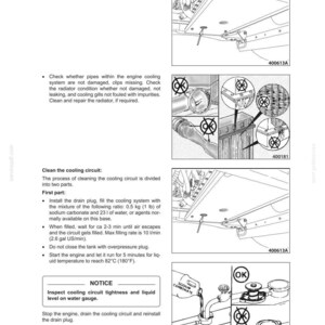 May include: Operator's manual page with diagrams and instructions for cleaning a cooling circuit. Includes steps for draining, filling with a sodium carbonate mixture, and checking for leaks. Features diagrams and the text "NOTICE".