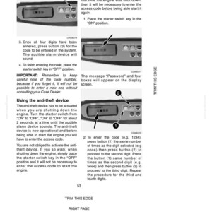 May include: A black and white diagram with instructions for entering an access code. The text includes steps for using buttons and a display screen to input a password. The diagram is for an anti-theft device.
