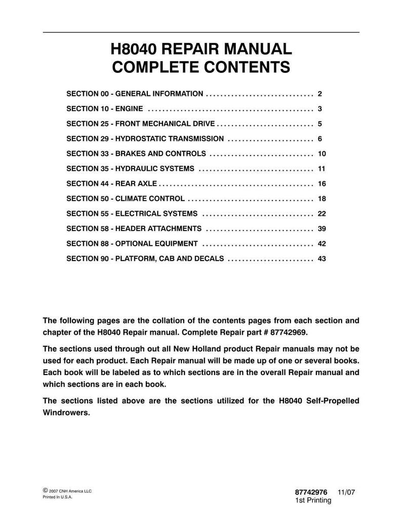New Holland H8040 Self-Propelled Windrower Equipment Service Repair Workshop Manual | Instant PDF Download image 3