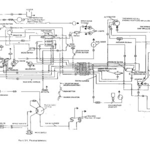 May include: A detailed black and white electrical schematic diagram with various components labeled, including switches, gauges, and wiring. The diagram includes text such as "Engine Temperature" and "Fuel Gauge".