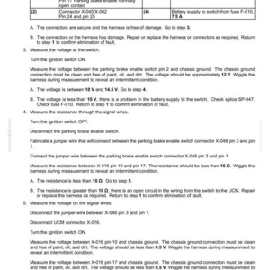 May include: A detailed diagram of electrical system fault codes, including a schematic legend with connector and switch details. Instructions for voltage and resistance measurements are provided to diagnose and resolve issues.