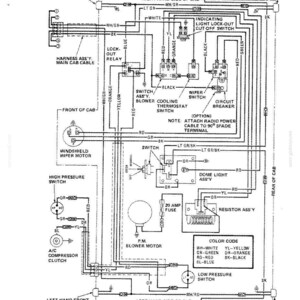 May include: Diagram of a control center circuit with labels for various components like switches, relays, and lights. Includes a color code legend and text indicating the location of parts such as the front and rear turn signal lights.