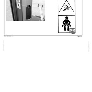 May include: Black and white safety decals and illustrations. The image includes a warning symbol of a vehicle tipping over and a person in a seat with a seatbelt. The text "CHAPTER 2 - SAFETY, AND DECALS" is at the top.
