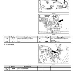May include: Diagram of electrical systems, harnesses, and connectors. Includes images of components with arrows pointing to specific parts. Text labels identify components like wipers, fans, and air conditioning.