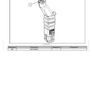 May include: An overview diagram of a control valve joystick. The joystick is white and gray, with multiple buttons and a rectangular base. The diagram includes labels and a reference table. The text "Control valve joystick - Overview" is at the top.