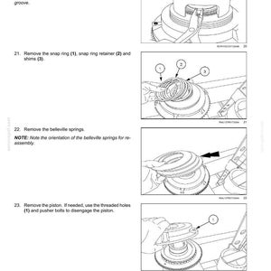 Op de afbeelding: Technisch diagram dat de demontage van een vierwielaandrijvingssysteem illustreert. De afbeelding toont het verwijderen van borgringen, borgringen, vulringen en veren. Tekstinstructies begeleiden elke stap.