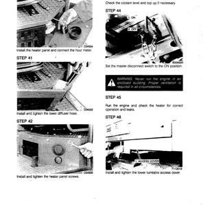 May include: A technical manual page with multiple steps for machinery maintenance. The steps include installing panels, connecting meters, tightening hoses, and checking components. The page has diagrams and instructions.
