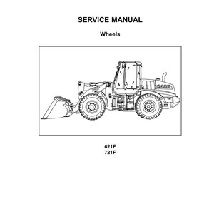 May include: A service manual cover for CASE Construction, featuring a line drawing of a front-end loader. The text reads "SERVICE MANUAL Wheels" and includes model numbers 621F and 721F. The CASE Construction logo is at the top.