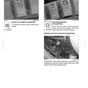 Op de afbeelding: Diagram van het dashboard van een voertuig, met gelabelde schakelaars voor de achteruitrijalarm en zwaailicht. De afbeelding toont ook de aansluiting van de motor koelvloeistofverwarming. Tekst bevat instructies.