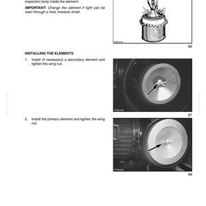 May include: Page from a manual detailing the inspection and installation of an element. The page includes diagrams and instructions for checking the element for damage and installing the secondary and primary elements, with a focus on tightening the wing nut.