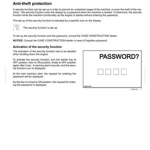 May include: Page from an operating instructions manual with the title "4 - OPERATING INSTRUCTIONS". The text describes anti-theft protection, activation of the security function, and a password entry screen with four blank boxes.
