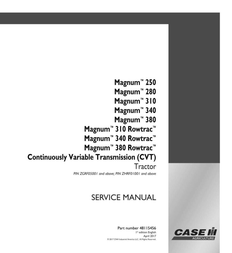May include: A white page with text listing "Magnum" tractor models, including 250, 280, 310, 340, and 380, and "Rowtrac" versions. The text also includes "Continuously Variable Transmission (CVT)" and "SERVICE MANUAL". The Case IH Agriculture logo is in the bottom right.