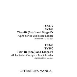 May include: White and black operator's manual for Alpha Series Skid Steer Loader and Compact Track Loader. The manual includes model numbers SR270, SV340, TR340, and TV380. The Case Construction logo is visible.