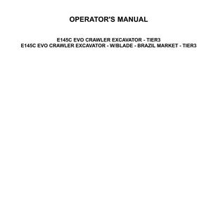 May include: A white New Holland Construction operator's manual for the E145C EVO crawler excavator, including the W/BLADE Brazil market Tier 3 model. The document features the brand logo at the top and includes the reference number Con-48044550.