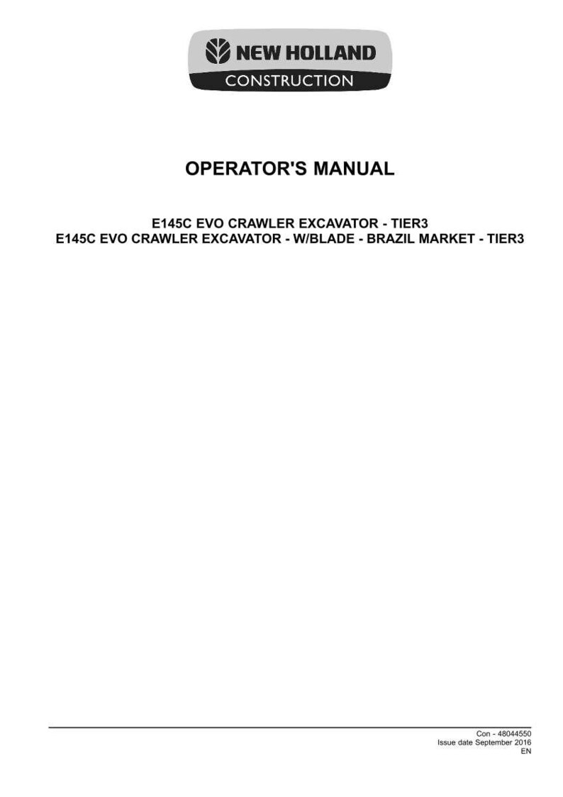 May include: A white New Holland Construction operator's manual for the E145C EVO crawler excavator, including the W/BLADE Brazil market Tier 3 model. The document features the brand logo at the top and includes the reference number Con-48044550.