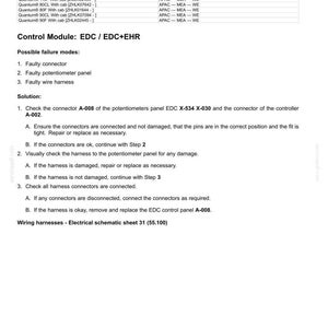 May include: Technical document detailing fault codes for electrical systems. Includes a list of rear lift control panel disconnections, control module information, possible failure modes, and a solution with connector and harness checks.