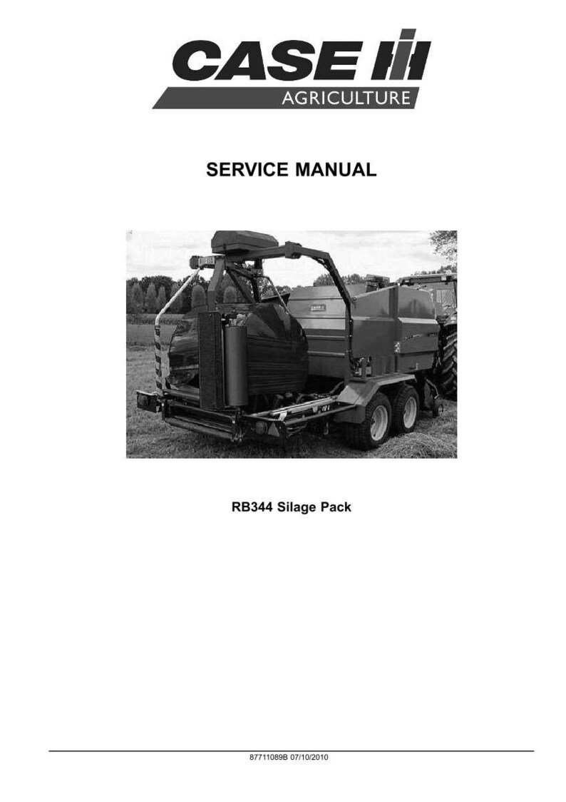 May include: Black and white image of a service manual for a Case IH RB344 Silage Pack. The Case IH logo is at the top, with the words "SERVICE MANUAL" below it. The silage pack is in the center of the image.