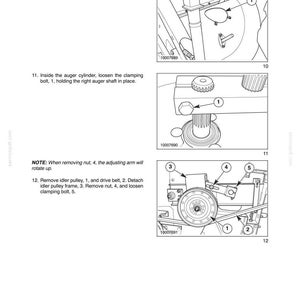 May include: A technical manual page titled SECTION 58 - ATTACHMENT/HEADERS - CHAPTER 2, featuring three black and white line drawings labeled 10, 11, and 12. These diagrams illustrate mechanical assembly steps with numbered components and instructional text.