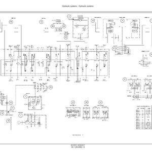May include: A detailed black and white diagram of a hydraulic system, featuring various components and interconnected lines. The diagram includes labels and symbols, illustrating the system's functionality. The title "Hydraulic systems" is at the top.