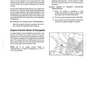 Pu&ograve; includere: Una pagina intitolata 5-OPERATING INSTRUCTIONS contenente testo sul mantenimento delle temperature operative e sui riscaldatori del liquido di raffreddamento. Include un disegno al tratto in bianco e nero di un componente.
