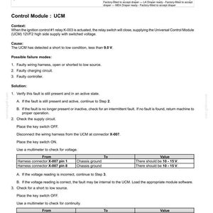 May include: A diagnostic document detailing electrical system fault codes, specifically for a '12VF2 high side supply' issue. Includes troubleshooting steps, voltage checks, and continuity tests. The document is dated 02/08/2015.